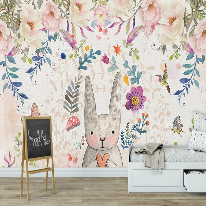 Floral Rabbit Garden Nursery Wall Mural Wallpaper