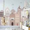 Townhouse Facades with Hidden Animals Muted Tones Wall Mural Wallpaper