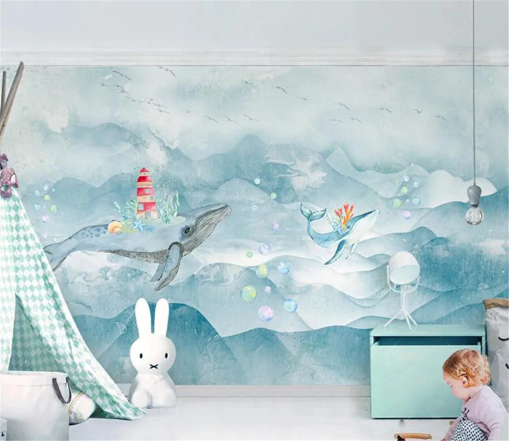 Artistic Watercolor Whale Wallpaper Mural