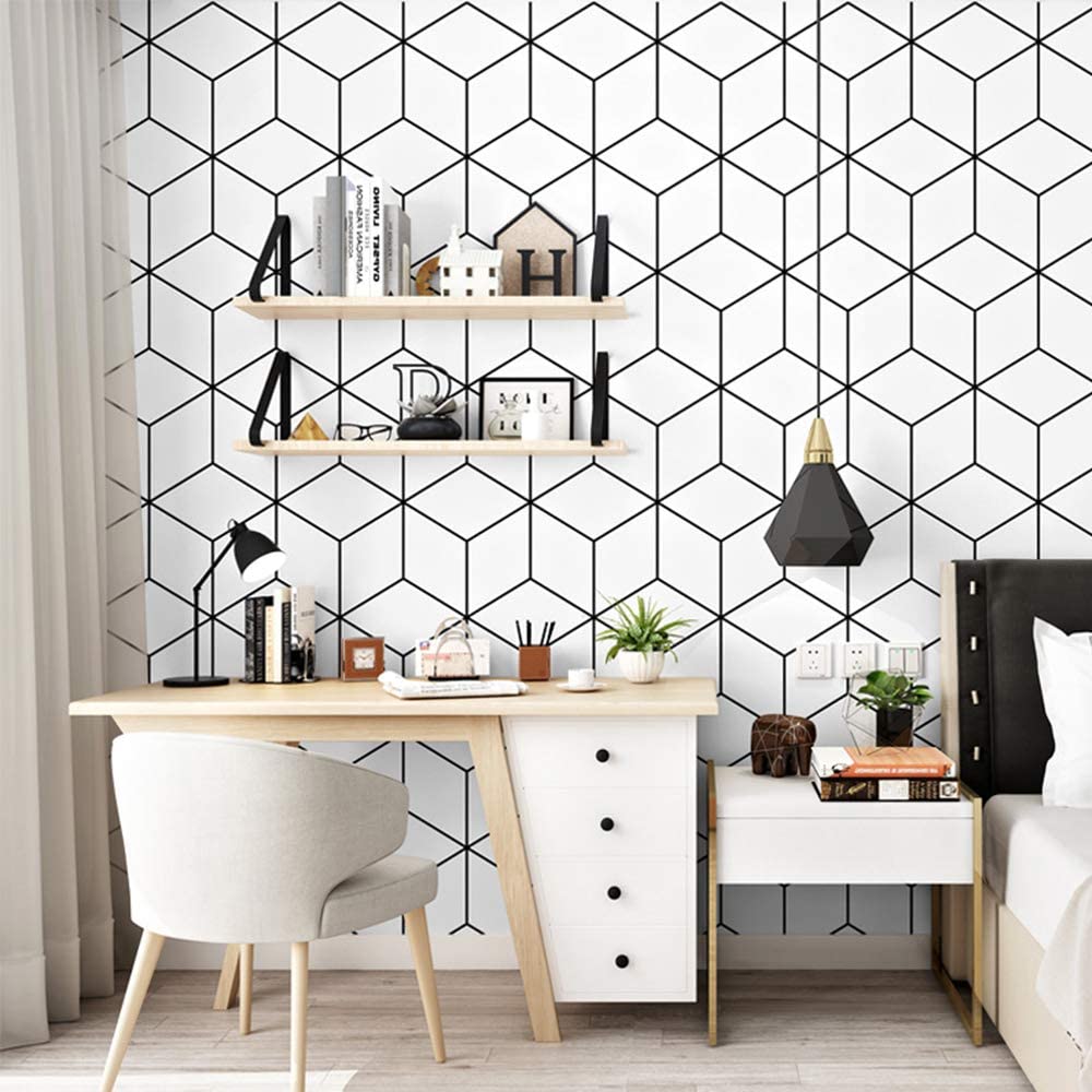 White/Black Hexagon Geometry Peel And Stick Wallpaper