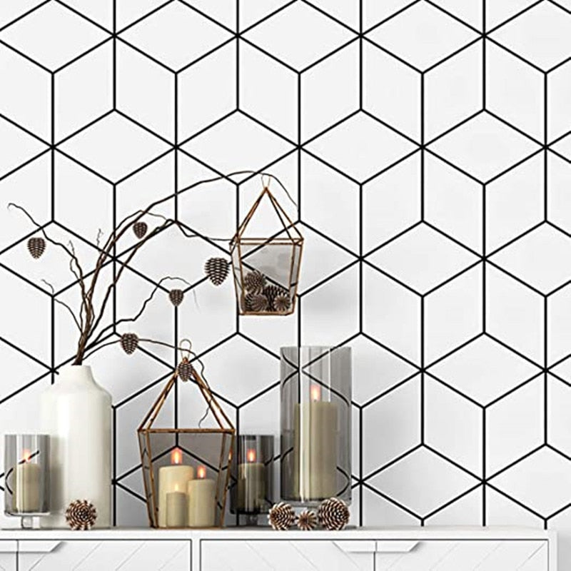 White/Black Hexagon Geometry Peel And Stick Wallpaper
