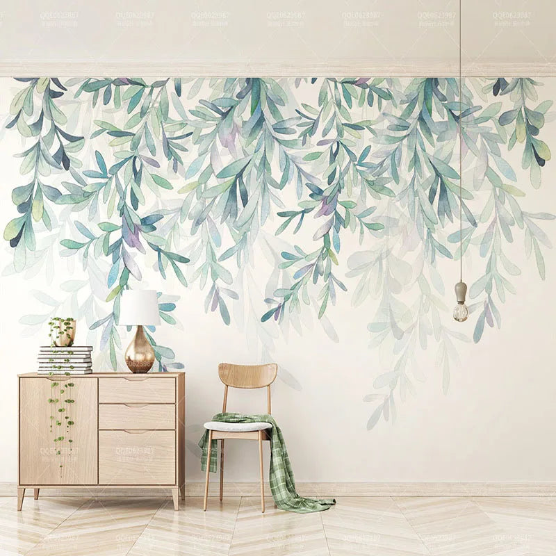 Watercolor Hanging Leaves Wall Mural Wallpaper