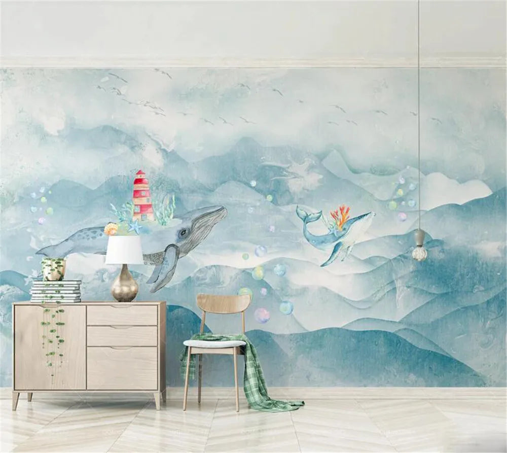 Artistic Watercolor Whale Wallpaper Mural