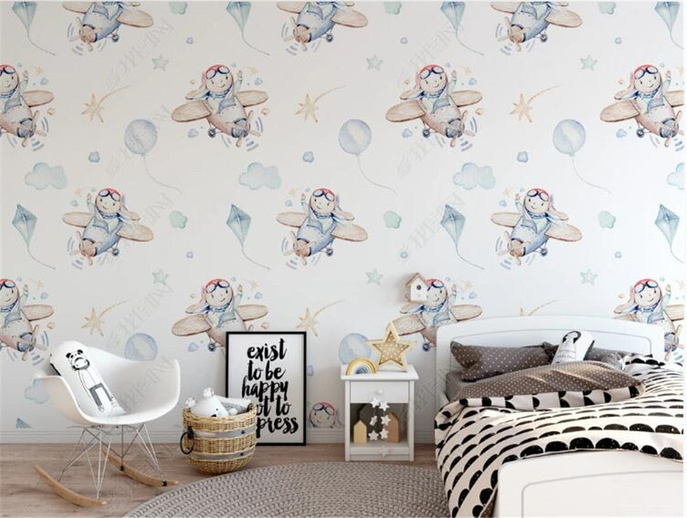 Cartoon Airplanes and Balloons Wallpaper Mural