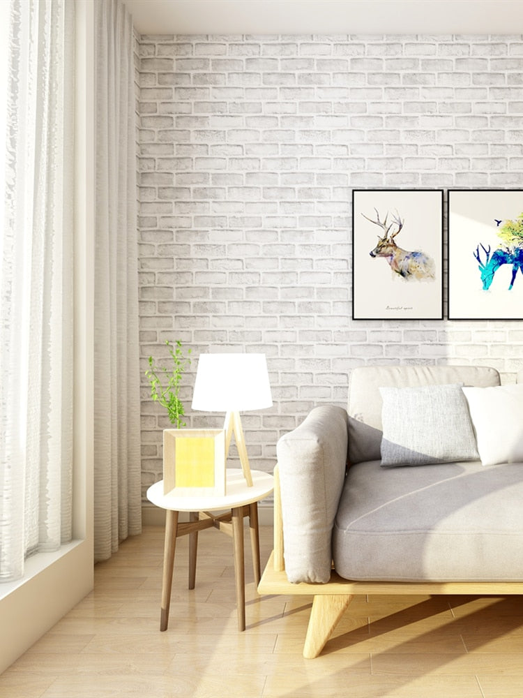 White/Grey Brick Wall Self-Adhesive Wallpaper