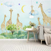 Watercolor Giraffe Herd with Moon and Clouds Nursery Wall Mural Wallpaper