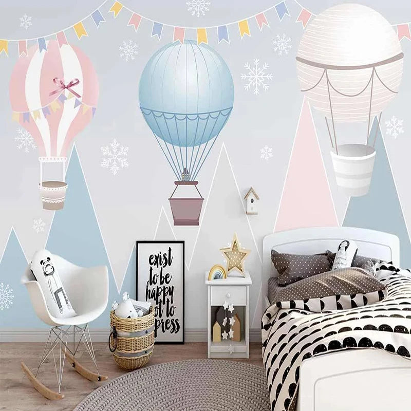 Balloon Ride Mountain Scene Nursery Wall Mural Wallpaper