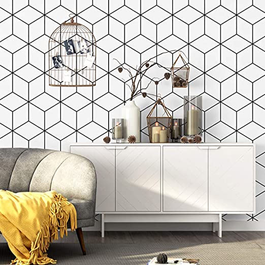 White/Black Hexagon Geometry Peel And Stick Wallpaper