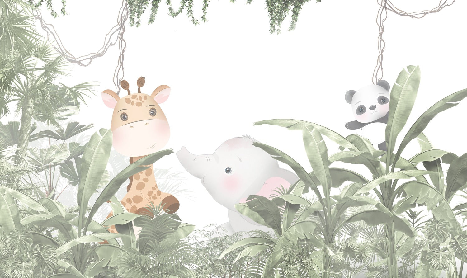Light Tones Playful Animals Cartoon Wallpaper Mural