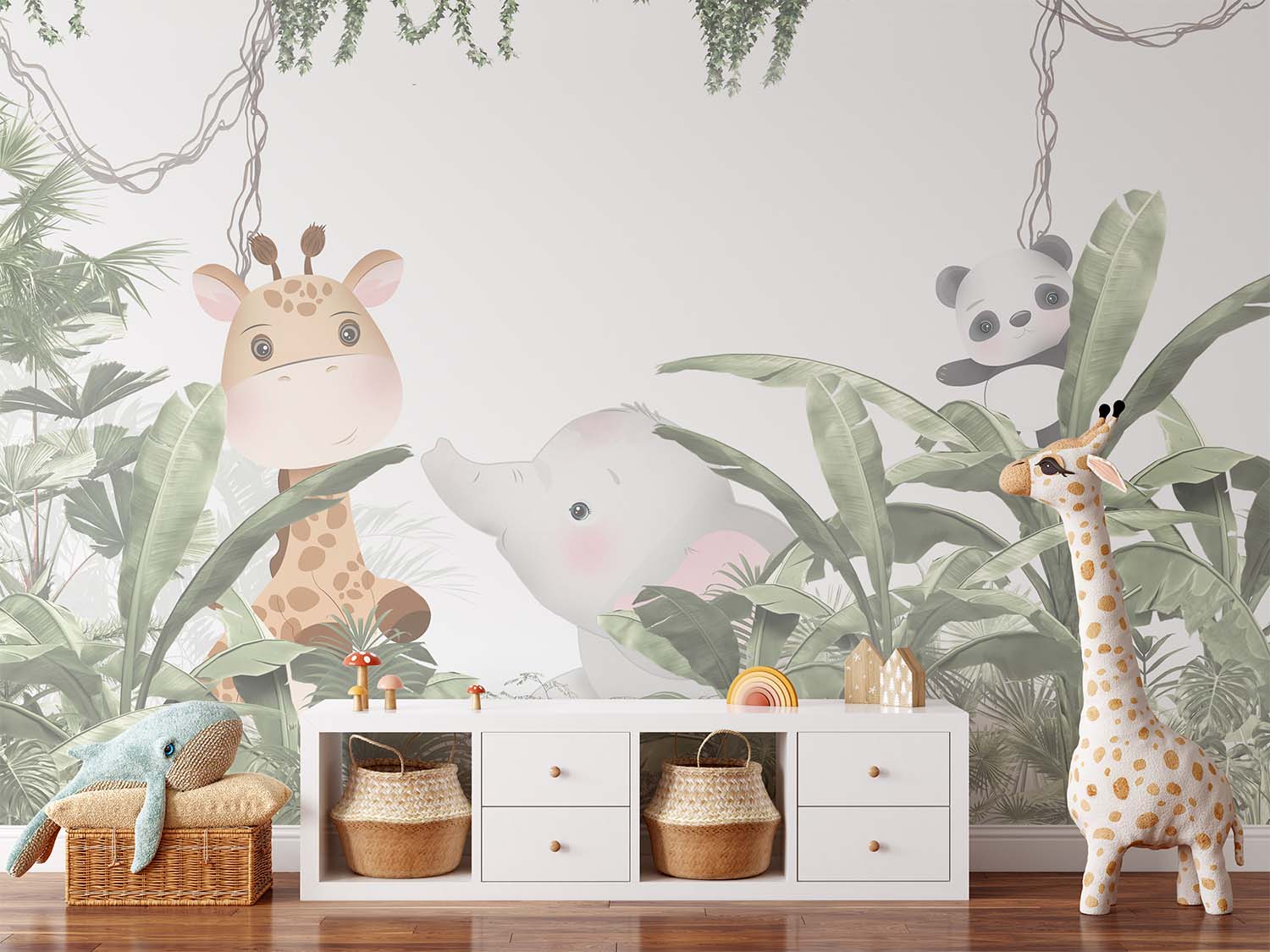 Light Tones Playful Animals Cartoon Wallpaper Mural