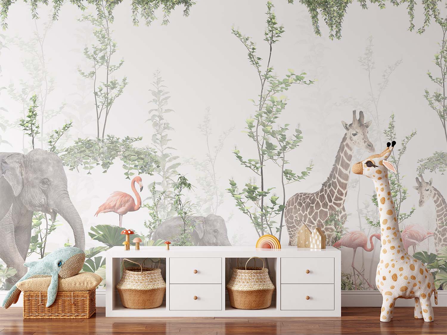Light Tropical Forest Animals Wallpaper Mural