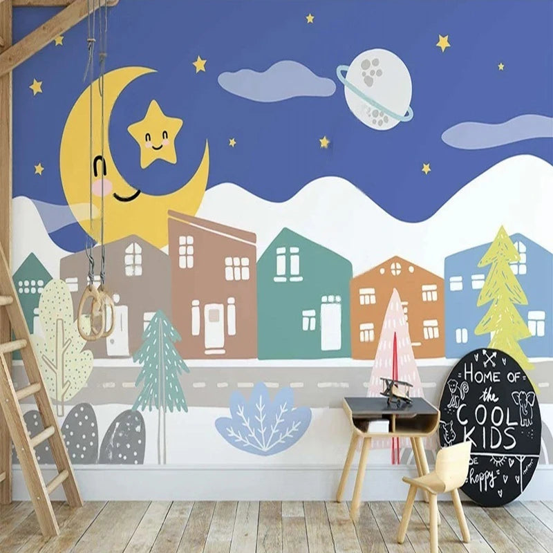 Cartoon House Town Nursery Wall Mural Wallpaper