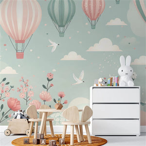 Hot Air Balloon Flowers Nursery Wall Mural Wallpaper