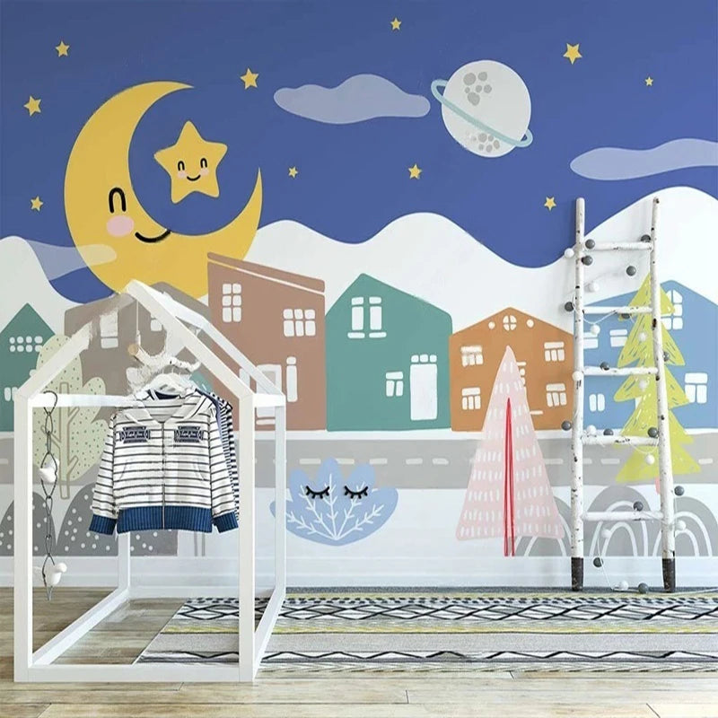 Cartoon House Town Nursery Wall Mural Wallpaper