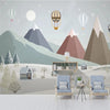 Geometric Mountain Village and Balloons Wall Mural Wallpaper