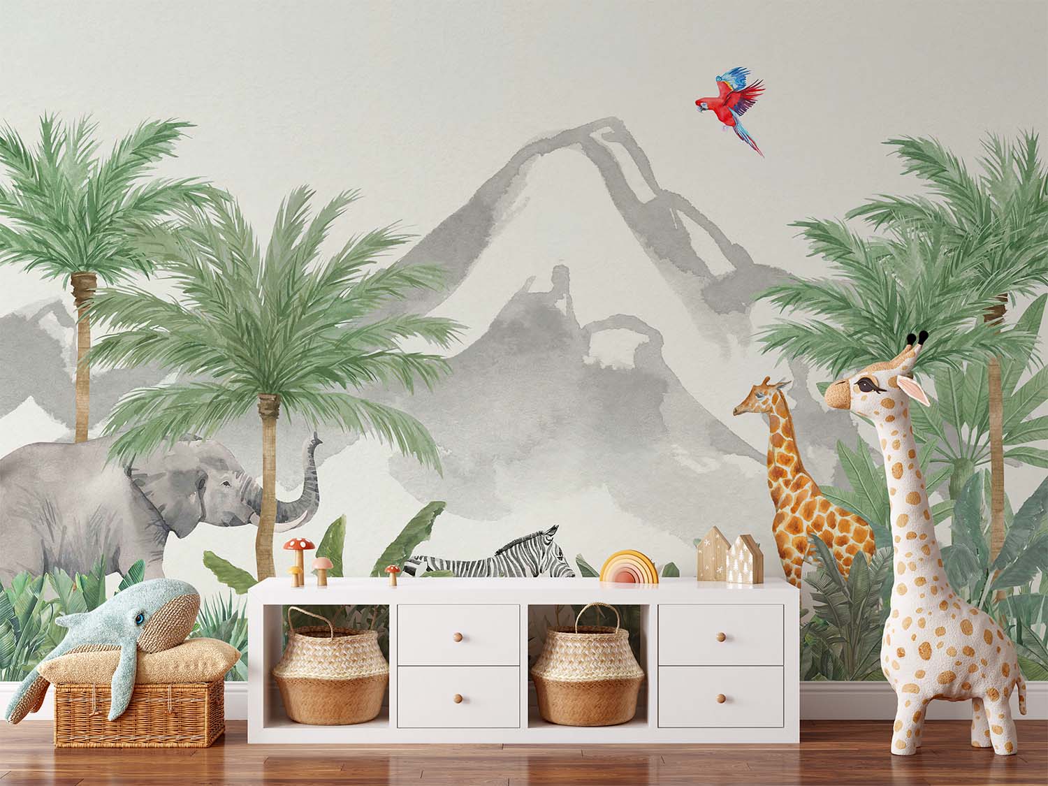 Safari Animals Under Mountain Wallpaper Mural