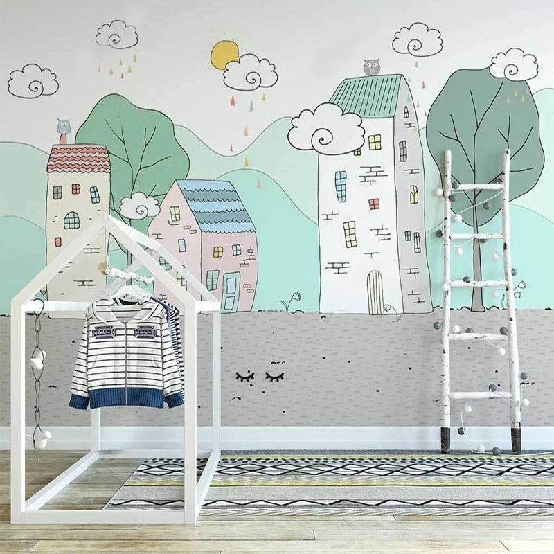 Whimsical Tree Town Wall Mural Wallpaper