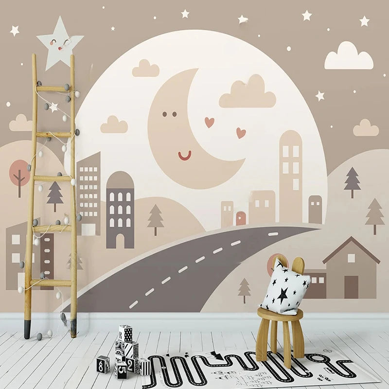 Smiling Moon City Road Wall Mural Wallpaper