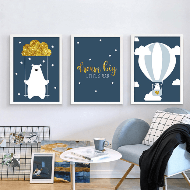 Bear And Balloon Nursery Canvas Posters