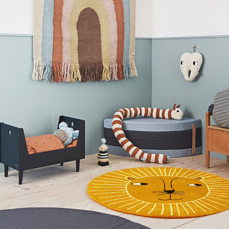 Cartoon Round Nursery Rug Little Lion