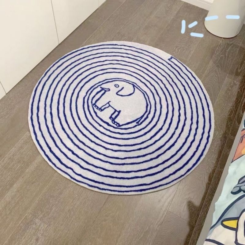 Nursery Area Round Rug Circle Elephant