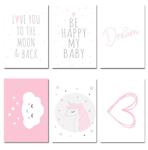Pink Unicorn Painting Nursery Canvas Posters