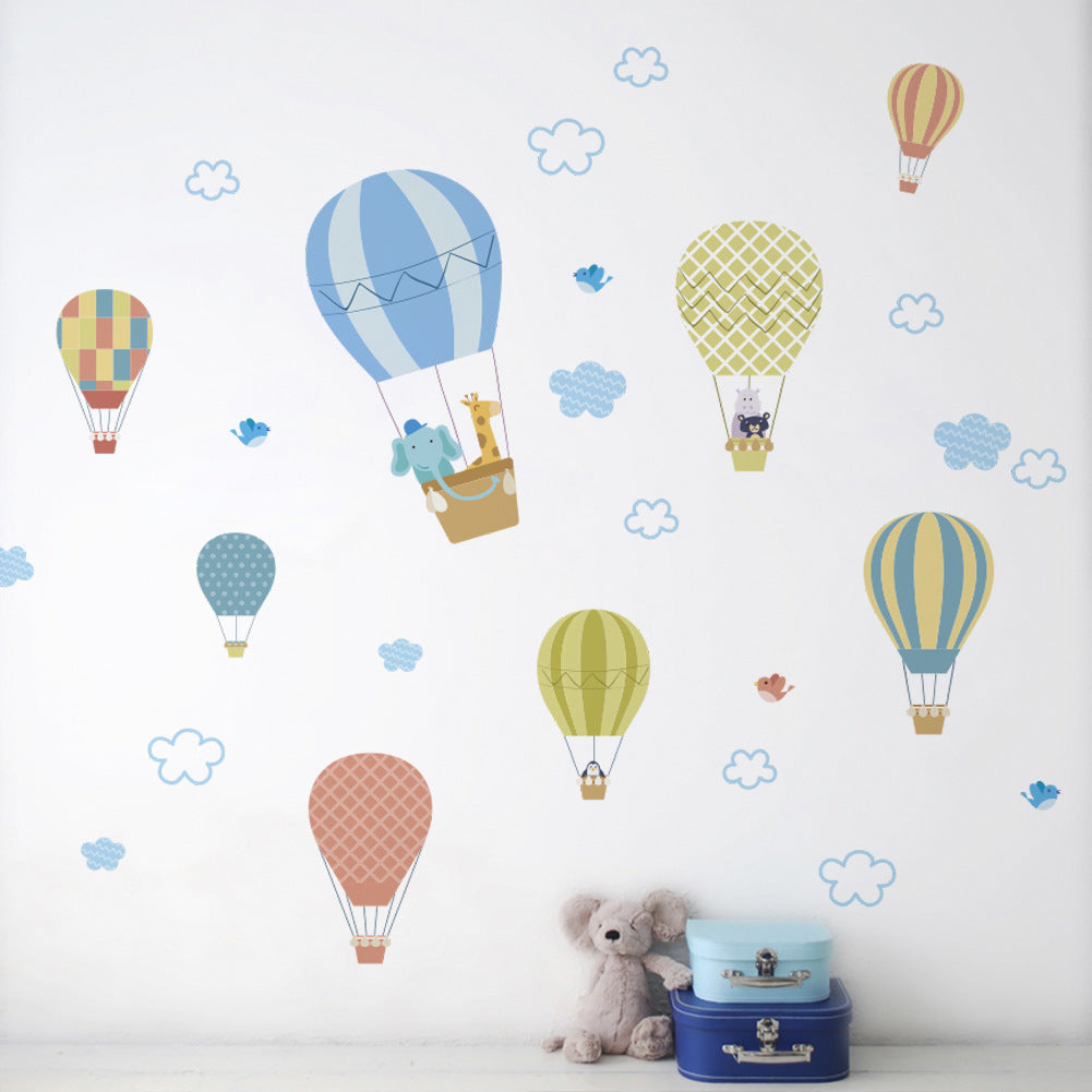 Cartoon Wall Decals Hot Air Balloons in Clouds