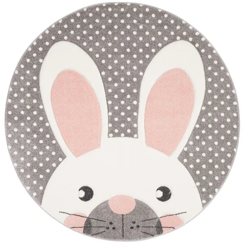 Nordic Rounded Cartoon Nursery Rug Animals
