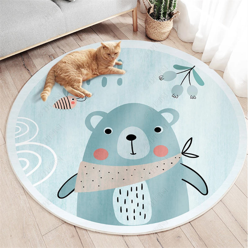 Cartoon Round Nursery Rug Funny Animals