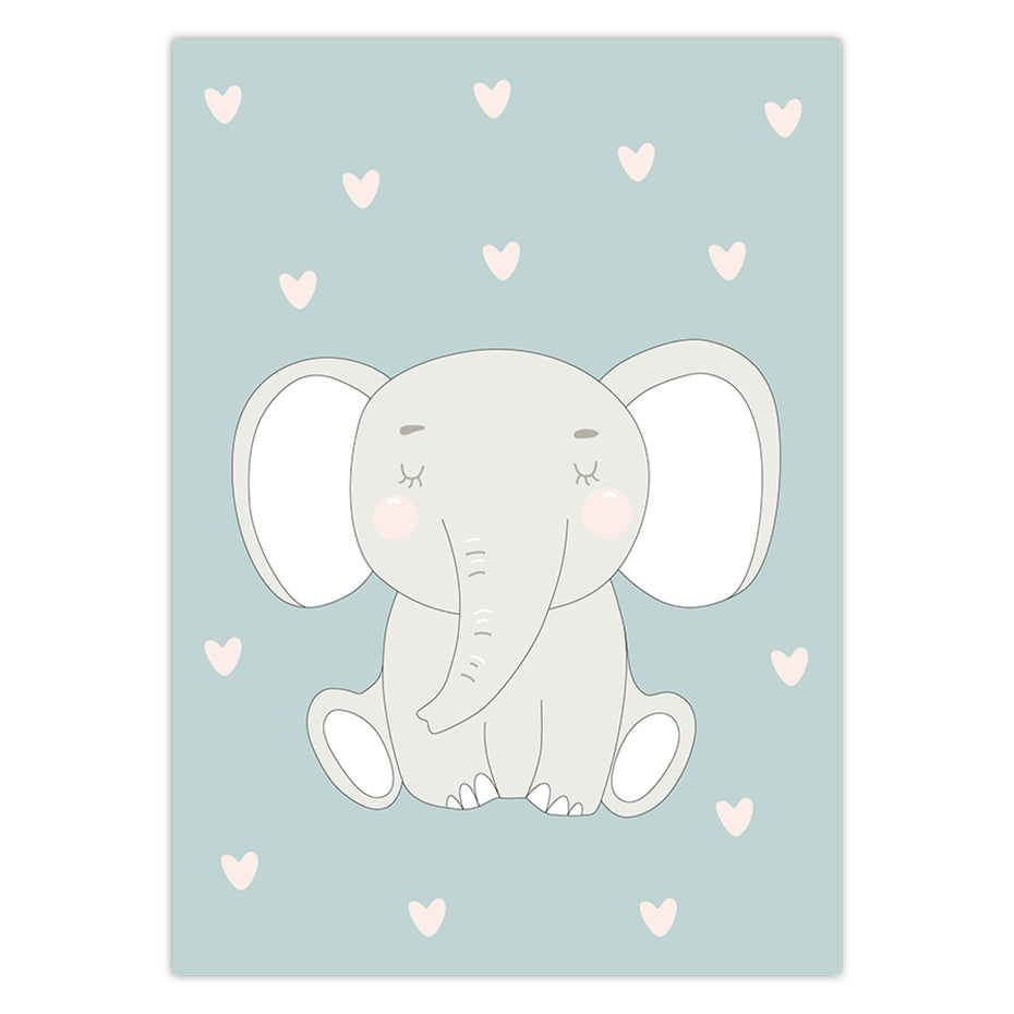 Cartoon Polar Bear Bird Elephant I Love You Moon Back Wall Art Poster