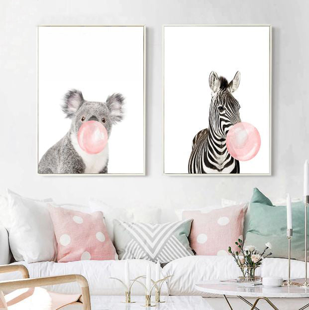 Bubble Animals Pink Nursery Canvas Posters