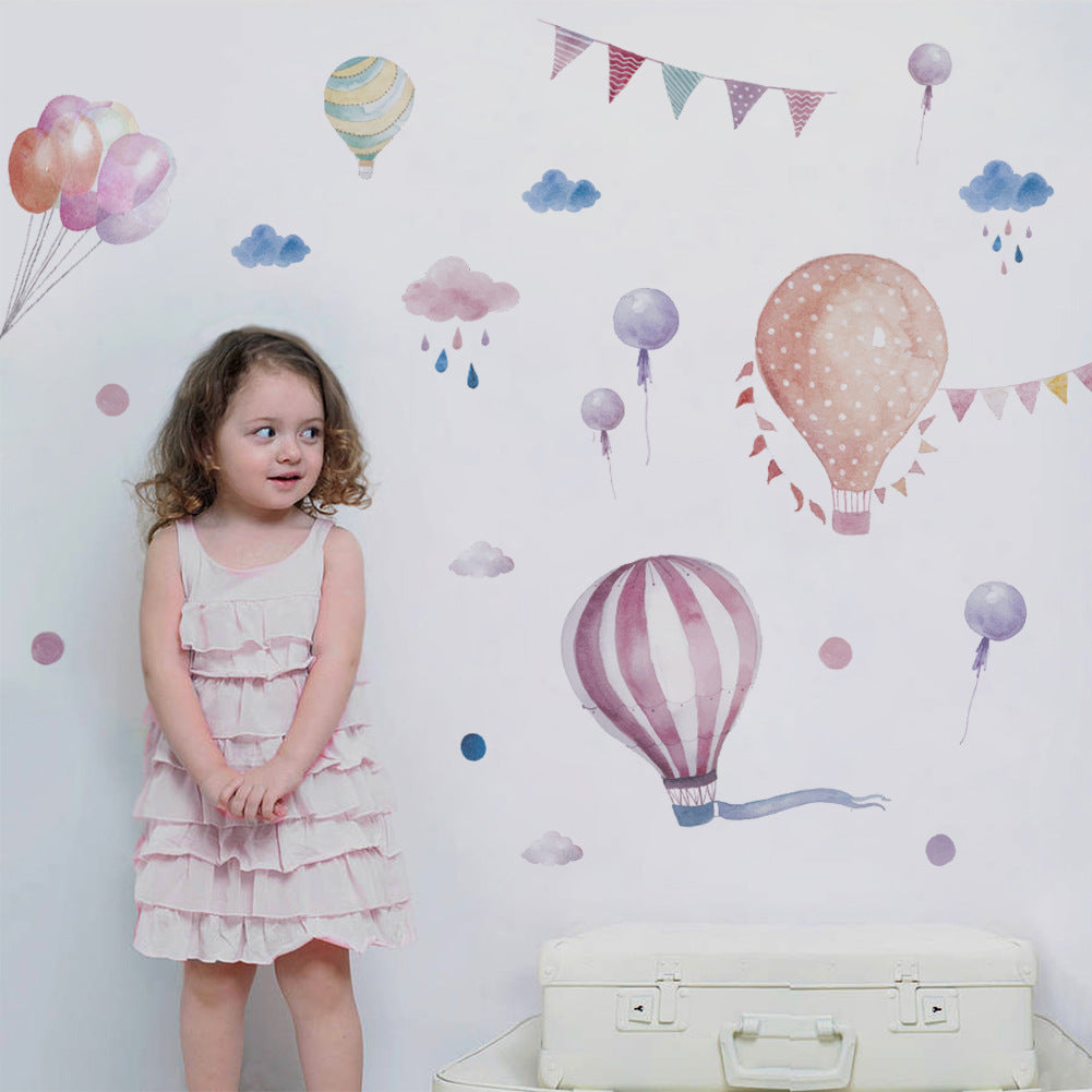 Cartoon Wall Decals Watercolor Hot Air Balloons