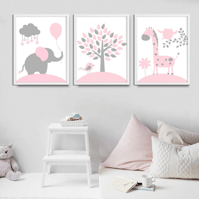 Pink Animals Nursery Canvas Posters