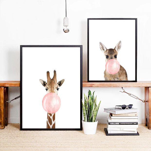 Bubble Animals Pink Nursery Canvas Posters
