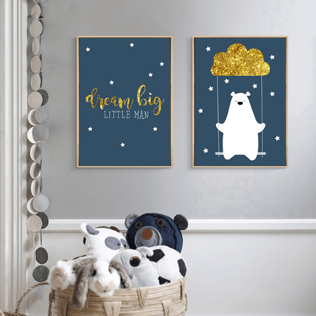 Bear And Balloon Nursery Canvas Posters