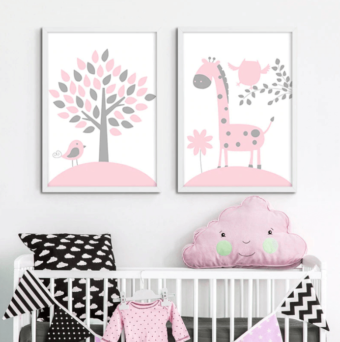 Pink Animals Nursery Canvas Posters