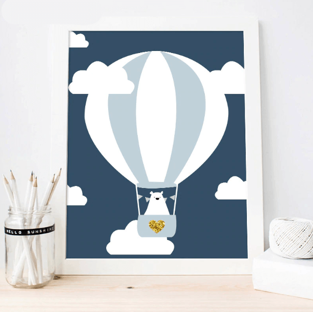 Bear And Balloon Nursery Canvas Posters