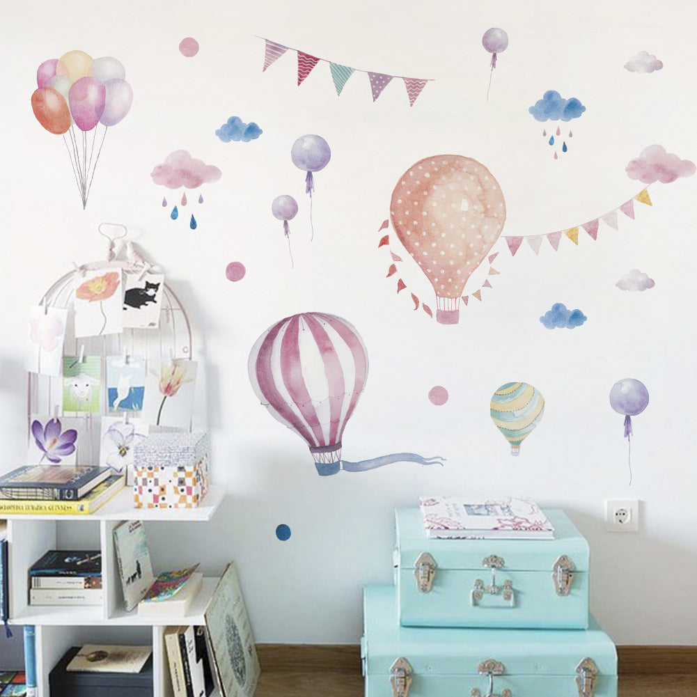 Cartoon Wall Decals Watercolor Hot Air Balloons