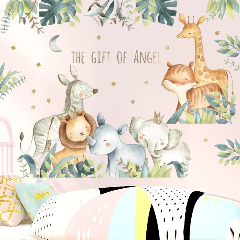 Cartoon Wall Stickers Giraffe Lion Fox Elephant