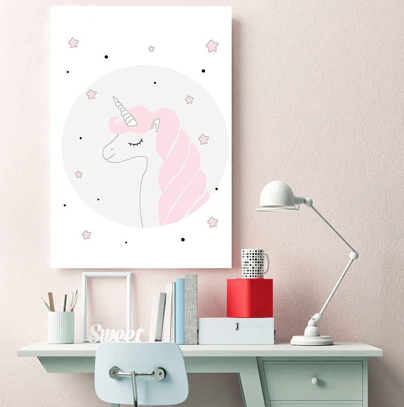 Pink Unicorn Painting Nursery Canvas Posters