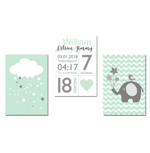 Green Birth Stats Nursery Canvas Posters - Customizable