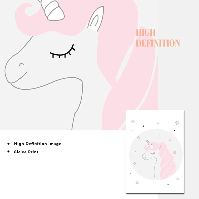 Pink Unicorn Painting Nursery Canvas Posters