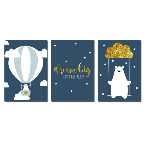 Bear And Balloon Nursery Canvas Posters