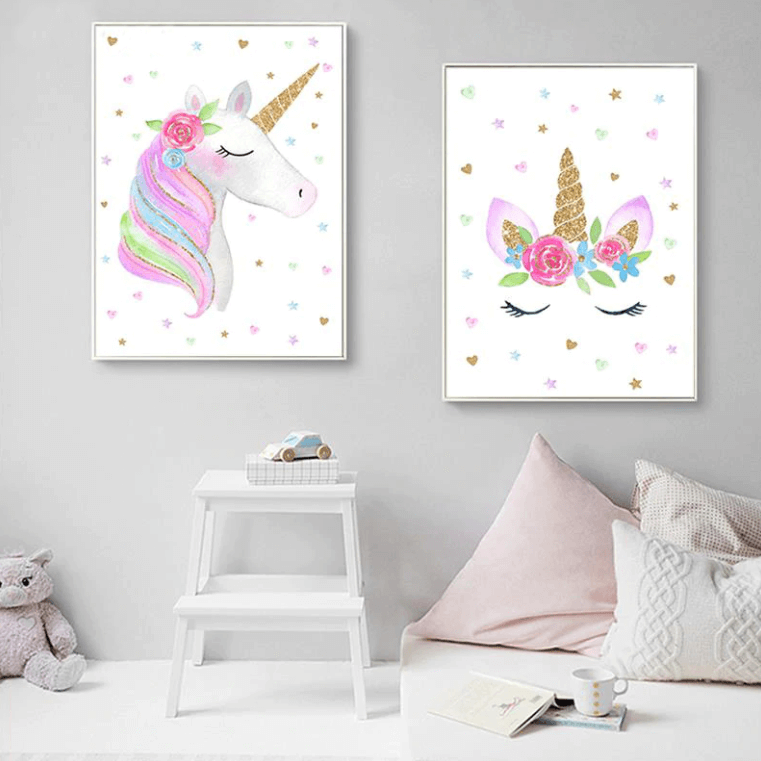 Rainbow Unicorn Nursery Canvas Posters