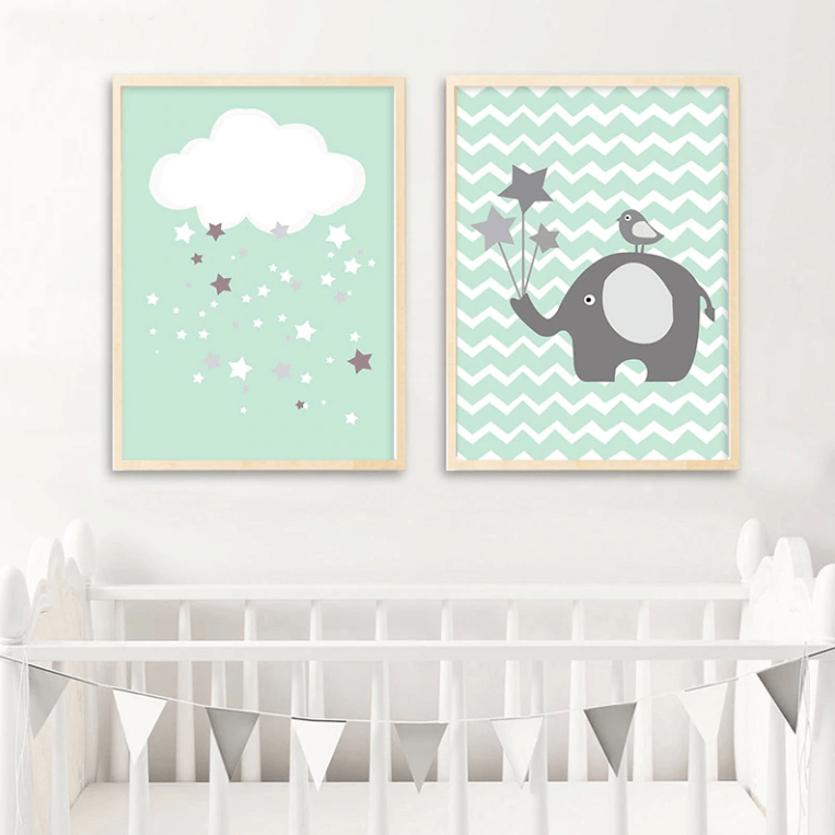 Green Birth Stats Nursery Canvas Posters - Customizable