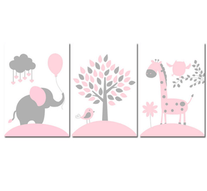 Pink Animals Nursery Canvas Posters