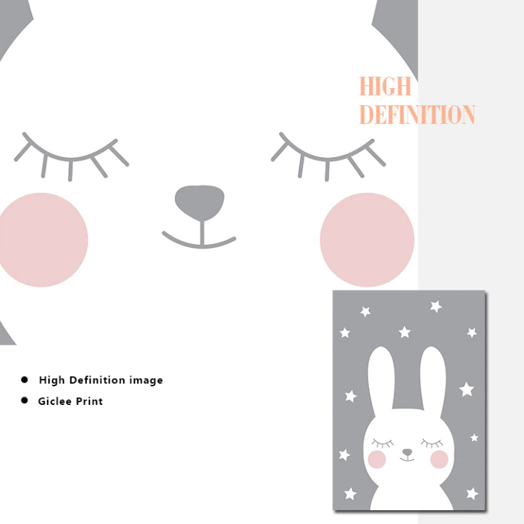 Lovely Rabbit And Eyes Nursery Canvas Posters