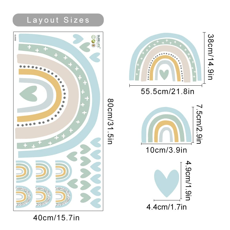 Boho Rainbow Hearts Wall Decals
