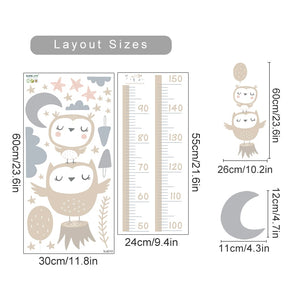 Height Measurement Owl Clouds Stars Wall Decals
