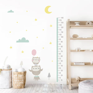 Height Measurement Owl Clouds Stars Wall Decals